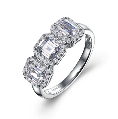 lafonn three stone halo engagement ring