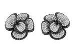 white gold flower earrings with black diamonds and white diamonds